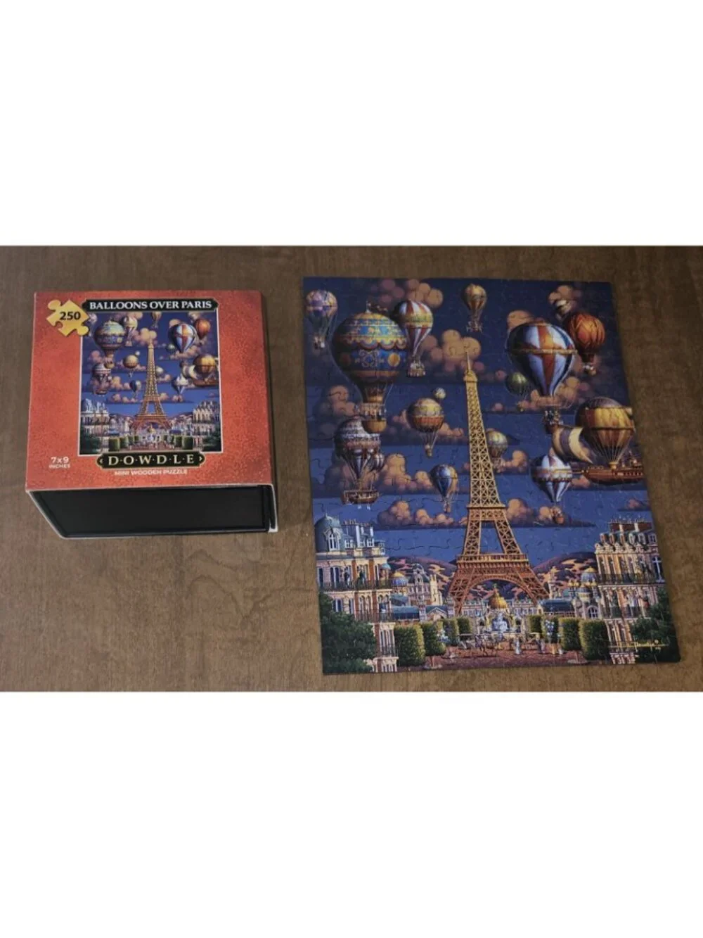2 Dowdle Mini Wooden Jigsaw Puzzle Lot London Balloons Paris 250 Pieces Complete